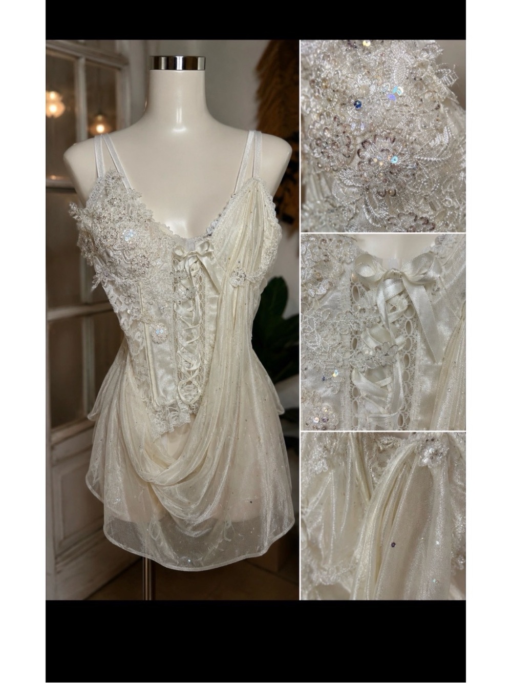 Cutom/upcycled Ivory Lace Appliqué Draped Corset Top - Women